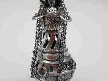 Botafumeiro en miniatura. Plata de ley. Conchas y cruces de Santiago. 1990