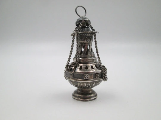 Botafumeiro miniature. Sterling silver. Scallop shells and crosses St. James. 1990's. Spain