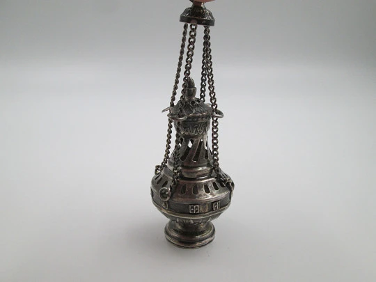 Botafumeiro miniature. Sterling silver. Scallop shells and crosses St. James. 1990's. Spain