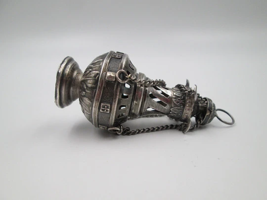 Botafumeiro miniature. Sterling silver. Scallop shells and crosses St. James. 1990's. Spain
