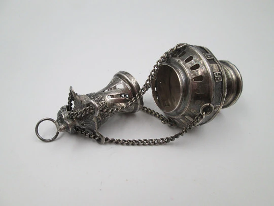 Botafumeiro miniature. Sterling silver. Scallop shells and crosses St. James. 1990's. Spain