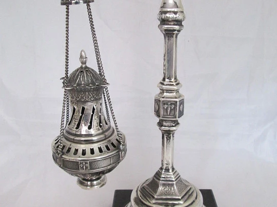 Botafumeiro. Sterling silver. Marble stand. Scallop shells & St James crosses