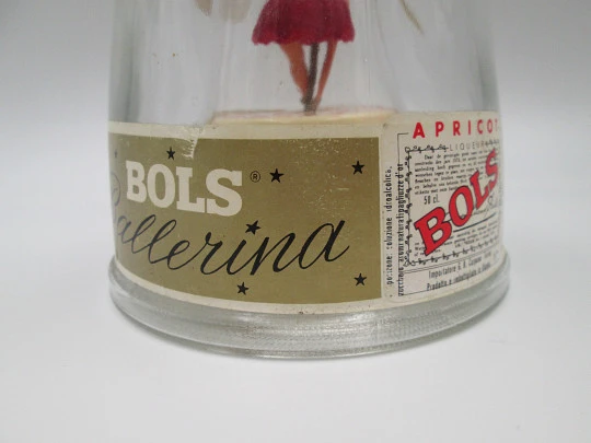 Botella musical bailarina. Destilería Lucas Bols. Cuerda manual. Holanda. 1950