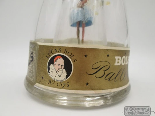Botella musical. Destilería Lucas Bols. Años 50. Cuerda. Bailarina