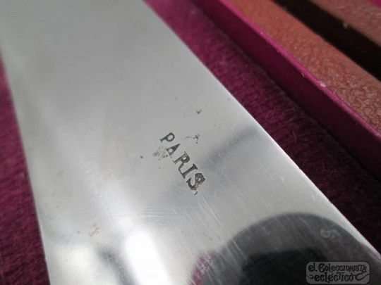 Boxed travel cutlery. Carving set (fork & knife) and cake pie server. France