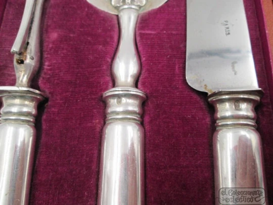 Boxed travel cutlery. Carving set (fork & knife) and cake pie server. France