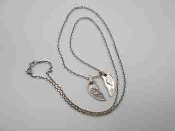 Braided link chain with heart two faces pendant. 925 sterling silver. Spain