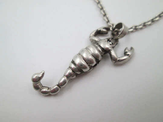 Braided link chain with scorpion pendant. 925 sterling silver. 1990's. Spain