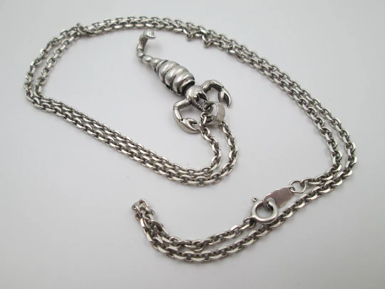 Braided link chain with scorpion pendant. 925 sterling silver. 1990's. Spain