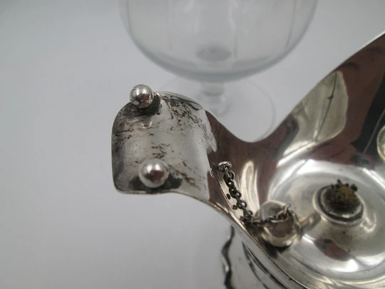 Brandy cognac glass warmer. 925 sterling silver and crystal. Alcohol burner. 1940's. Spain