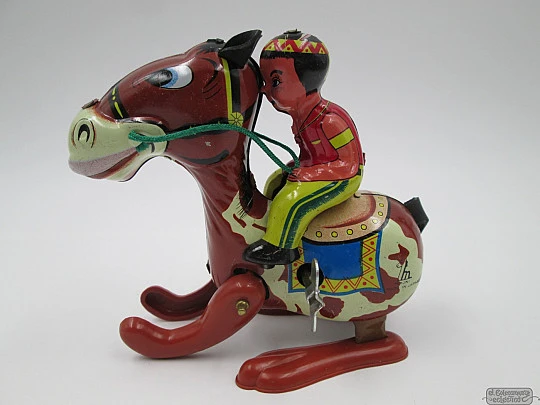 Brave Eagle and his horse. Mikuni. Tinplate. Japan. 1950's. Wind-up. Box