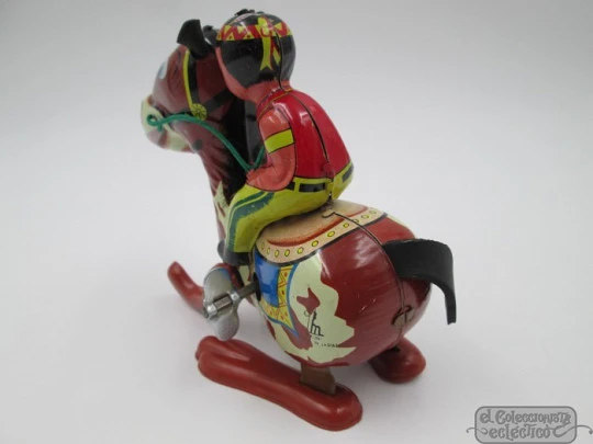 Brave Eagle and his horse. Mikuni. Tinplate. Japan. 1950's. Wind-up. Box