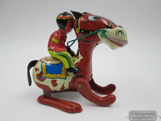 Brave Eagle and his horse. Mikuni. Tinplate. Japan. 1950's. Wind-up. Box
