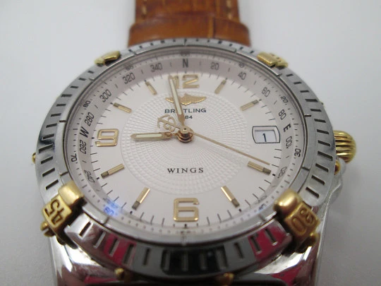 Breitling Wings. Automatic. Steel & gold details. 100 meters. Strap. 2001