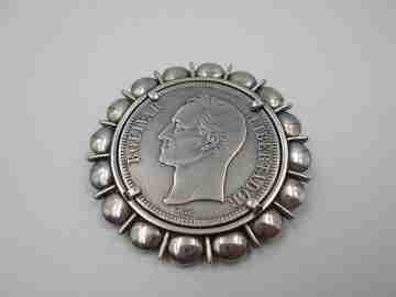 Broche colgante moneda 5 bolívares (1935). Plata de ley. Cerco barras y círculos