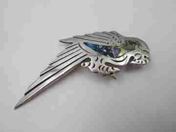 Broche mujer papagayo. Plata ley 925 milésimas y madreperla. México. 1980