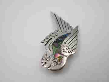 Broche mujer papagayo. Plata ley 925 milésimas y madreperla. México. 1980