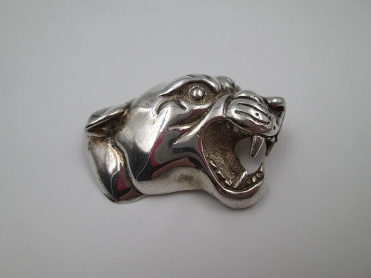 Broche mujer. Plata de ley 925 milésimas. Cabeza perro Bulldog. 1970. México