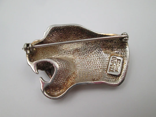 Broche mujer. Plata de ley 925 milésimas. Cabeza perro Bulldog. 1970. México