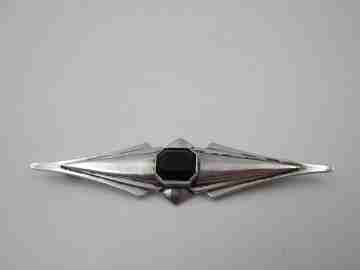 Broche mujer. Plata de ley y gema facetada negra. Alfiler de seguridad. 1960. Europa