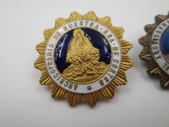 Bronze medal and enamel badges Archconfraternity of Our Lady of Cortes. 1950's