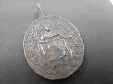 Bronze medal. Saint Isidore the Farmer and Chalice Eucharist. 18th century