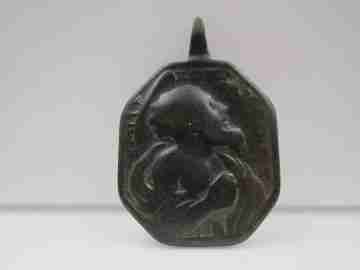 Bronze medal. Saint Jerome Emiliani and Saint Barbara. 18th century. Rome