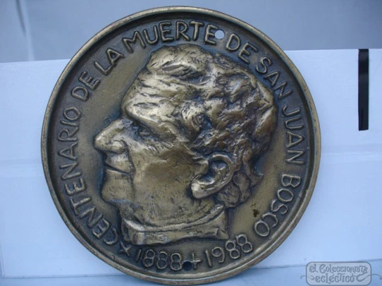 Bronze plaque. Centenary San Juan Bosco. Circa 1988. High relief 