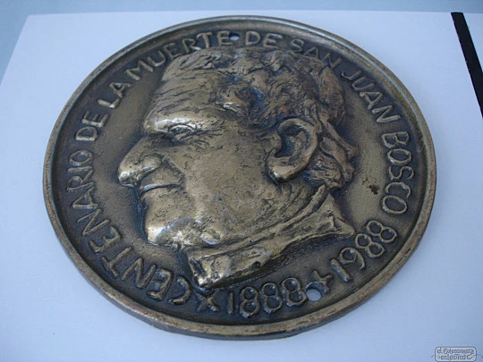 Bronze plaque. Centenary San Juan Bosco. Circa 1988. High relief 