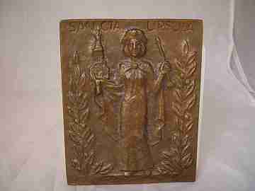 Bronze plaque. St. Ursula. Circa 1970's. High relief. Ring. Spain