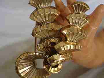 Brooch costume jewelry. Golden metal. 1970's. Pagoda shape