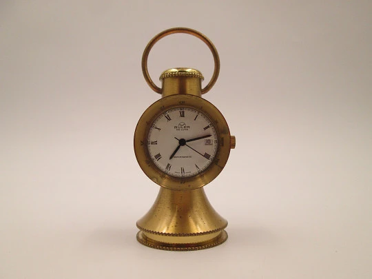 Buler De Luxe table lamp clock. Blued bronze. Manual winding. 1970's. Swiss