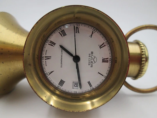 Buler De Luxe table lamp clock. Blued bronze. Manual winding. 1970's. Swiss