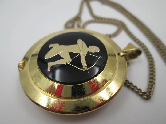 Buler pendant watch. Gold plated & archer enamel. Manual wind. Swiss