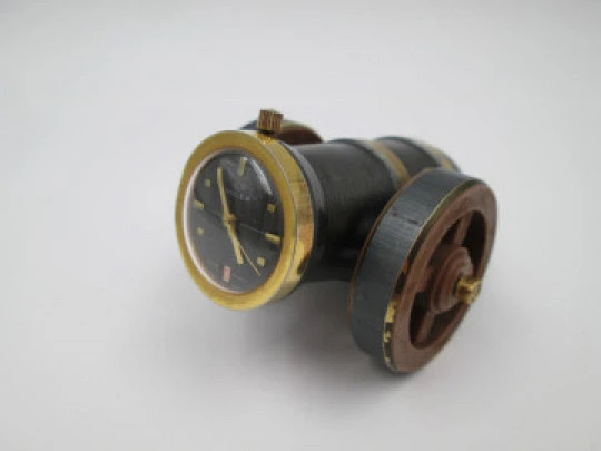 Buler table miniature cannon clock. Blued bronze. Manual winding. 1970's. Swiss