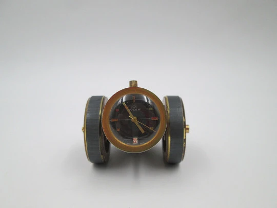 Buler table miniature cannon clock. Blued bronze. Manual winding. 1970's. Swiss