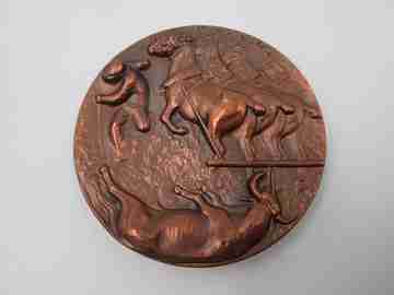 Bullfighting 'Mulillas' FNMT medal. High relief work. Manolo Prieto, 1963