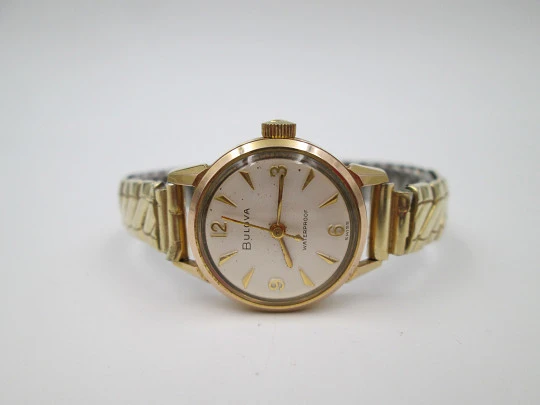 Bulova lady wristwatch. Manual winding. Steel and gold plated. Bracelet. 1960's