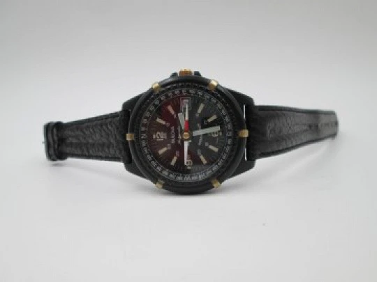 Bulova Ocean Timer. Black enameled steel. Automatic. Compass. 1975's. Swiss