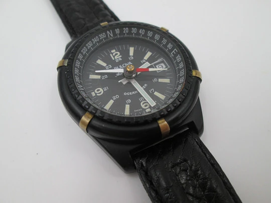 Bulova Ocean Timer. Black enameled steel. Automatic. Compass. 1975's. Swiss