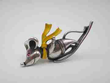 Butler & Wilson brooch. Skier mouse. Silver, enamel and amethyst. 1970s