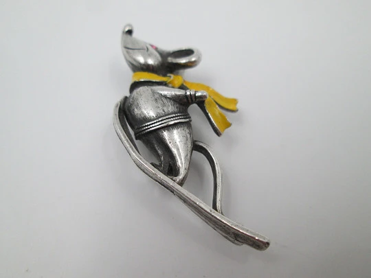 Butler & Wilson brooch. Skier mouse. Silver, enamel and amethyst. 1970s