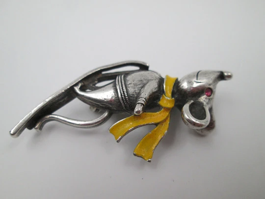 Butler & Wilson brooch. Skier mouse. Silver, enamel and amethyst. 1970s