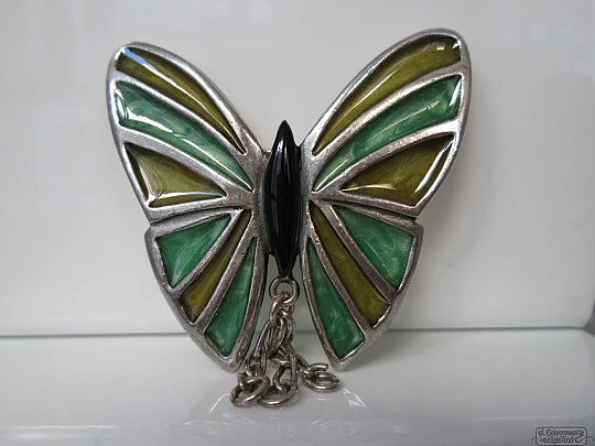 Butterfly brooch. Sterling silver & translucent enamel. Babylone Paris