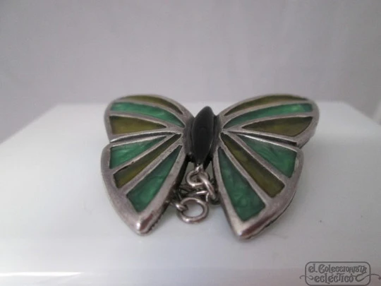 Butterfly brooch. Sterling silver & translucent enamel. Babylone Paris