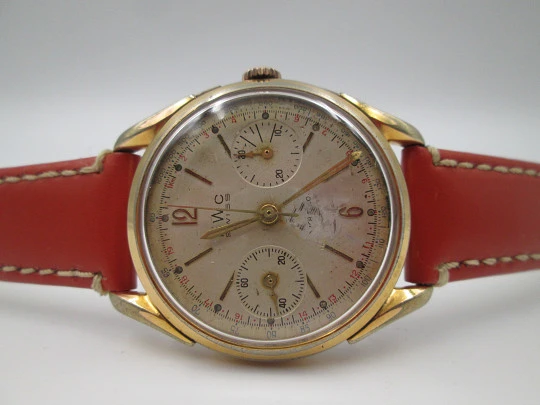 BWC Swiss chronograph. Gold plated case & stainless steel back. Manual wind. 1960's BWC Swiss chronograph. Gold plated case & stainless steel back. Manual wind. 1960's