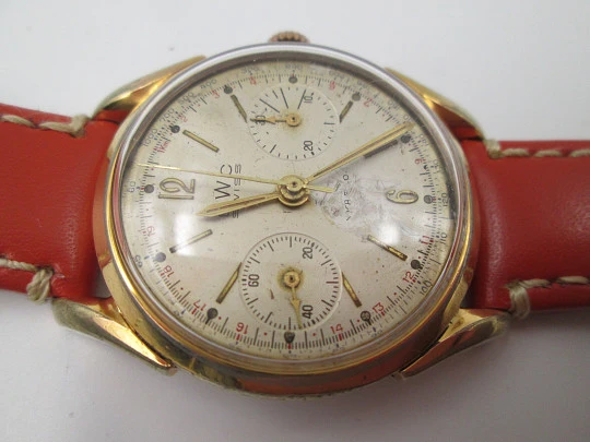 BWC Swiss chronograph. Gold plated case & stainless steel back. Manual wind. 1960's BWC Swiss chronograph. Gold plated case & stainless steel back. Manual wind. 1960's