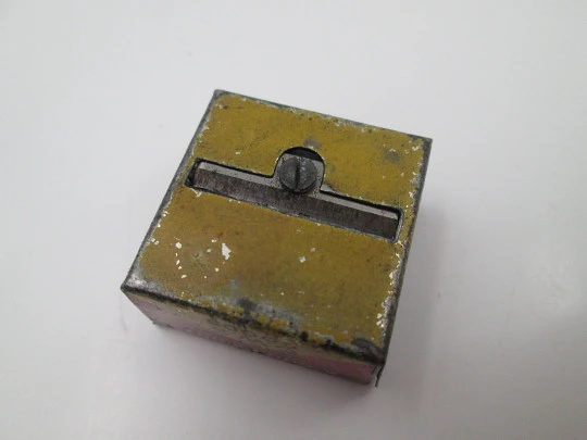 C.W.S. Goods pocket advertising pencil sharpener. Lithographed tinplate. UK, 1930's