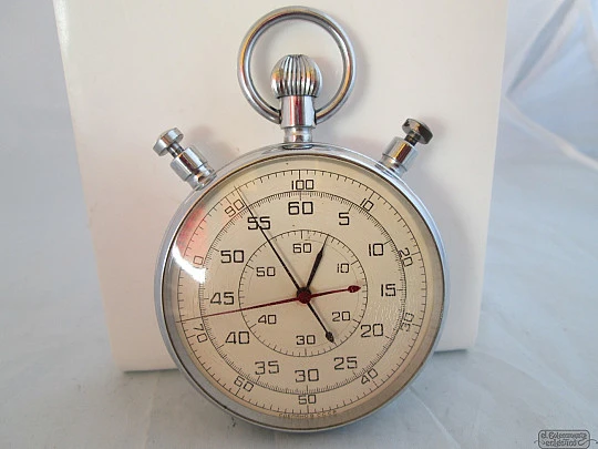 Caenaho CCCP stopwatch. 1970's. Stem-wind. Chrome metal. 2 buttons