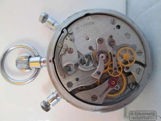 Caenaho CCCP stopwatch. 1970's. Stem-wind. Chrome metal. 2 buttons